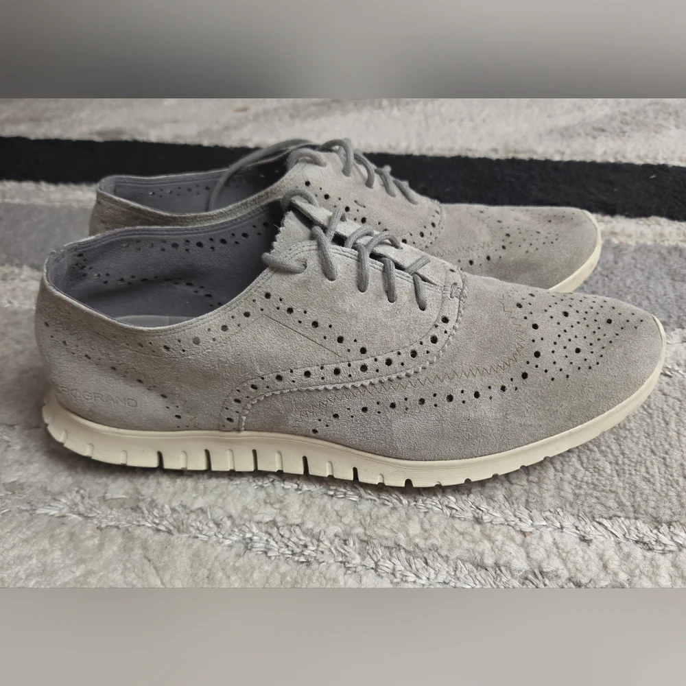 Men's Suede Wingtip Derby in Light Gray